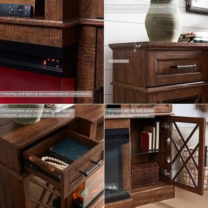 Farmhouse 3-Sided Electric Fireplace TV Stand, Entertainment Center