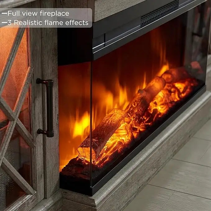Farmhouse 3-Sided Electric Fireplace TV Stand, Entertainment Center