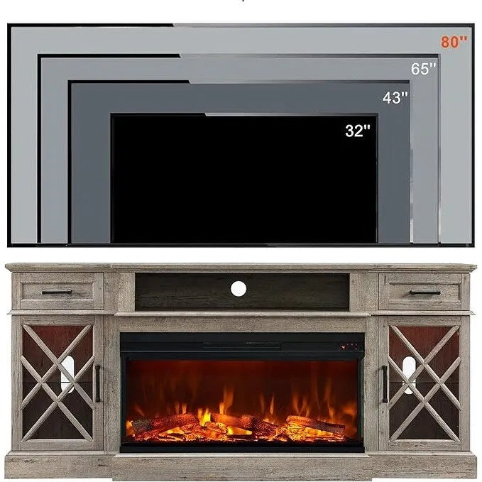 Farmhouse 3-Sided Electric Fireplace TV Stand, Entertainment Center