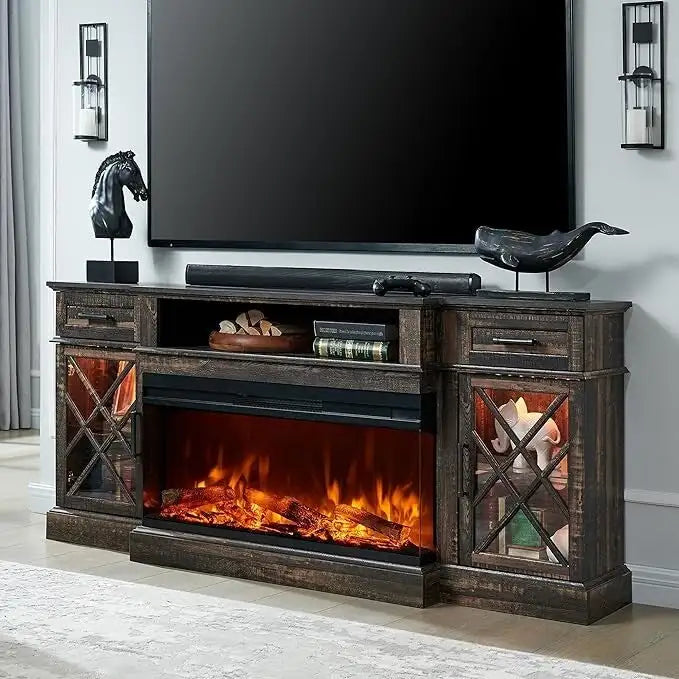 Farmhouse 3-Sided Electric Fireplace TV Stand, Entertainment Center