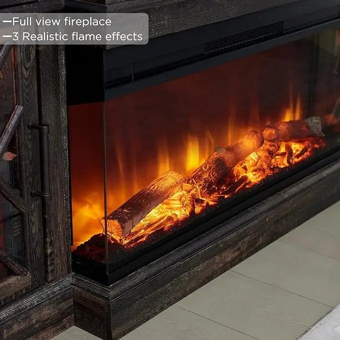 Farmhouse 3-Sided Electric Fireplace TV Stand, Entertainment Center