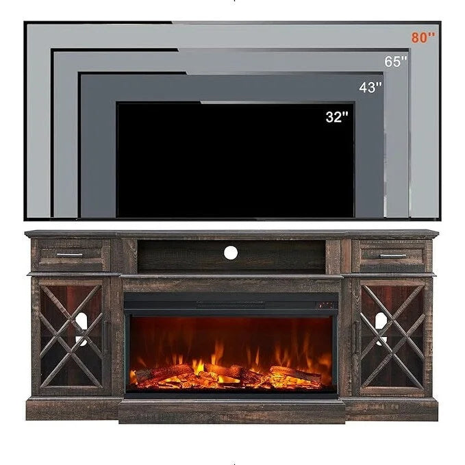Farmhouse 3-Sided Electric Fireplace TV Stand, Entertainment Center