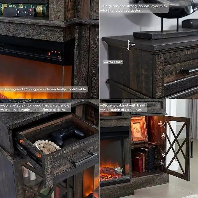 Farmhouse 3-Sided Electric Fireplace TV Stand, Entertainment Center