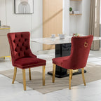 Set of 2 Velvet Dining Chairs with Nailhead Trim and Gold-Plated Legs