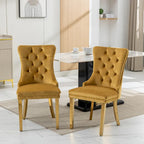 Set of 2 Velvet Dining Chairs with Nailhead Trim and Gold-Plated Legs