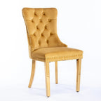 Set of 2 Velvet Dining Chairs with Nailhead Trim and Gold-Plated Legs