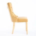 Set of 2 Velvet Dining Chairs with Nailhead Trim and Gold-Plated Legs