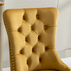 Set of 2 Velvet Dining Chairs with Nailhead Trim and Gold-Plated Legs