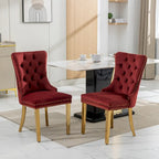 Set of 2 Velvet Dining Chairs with Nailhead Trim and Gold-Plated Legs