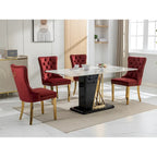 Set of 2 Velvet Dining Chairs with Nailhead Trim and Gold-Plated Legs