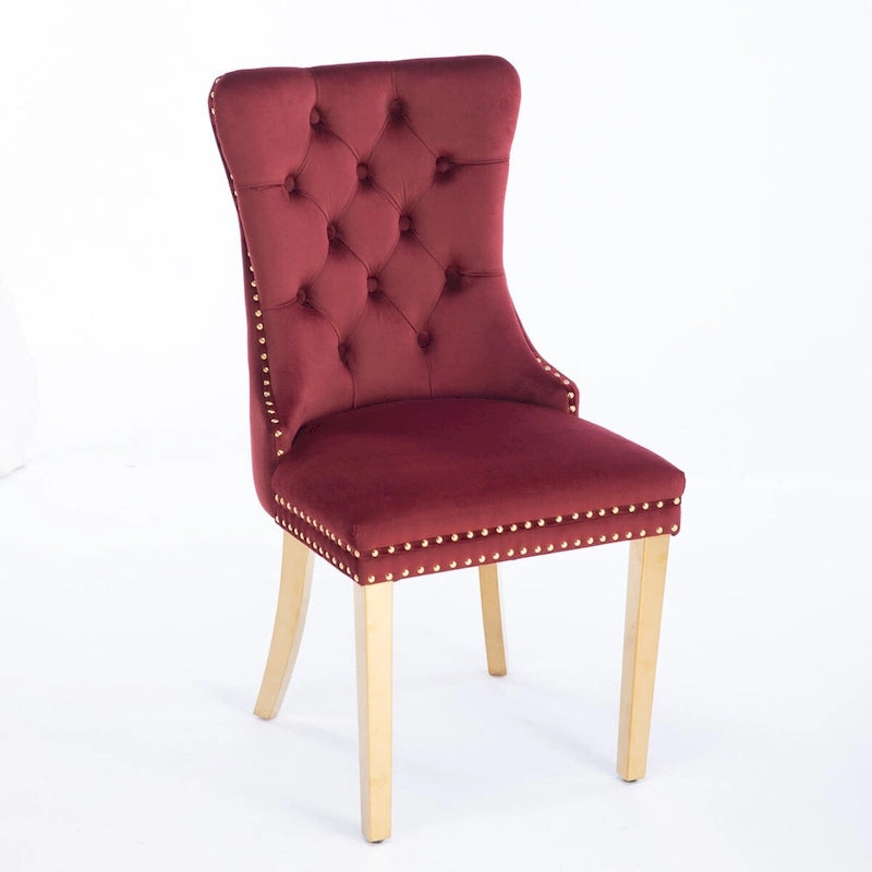 Set of 2 Velvet Dining Chairs with Nailhead Trim and Gold-Plated Legs