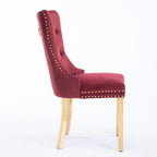 Set of 2 Velvet Dining Chairs with Nailhead Trim and Gold-Plated Legs