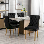 Set of 2 Velvet Dining Chairs with Nailhead Trim and Gold-Plated Legs