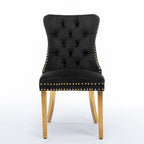 Set of 2 Velvet Dining Chairs with Nailhead Trim and Gold-Plated Legs