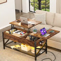 Modern Farmhouse Lift Top Coffee Table with USB Port and LED light, Living Room Accent Table
