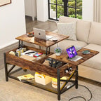 Modern Farmhouse Lift Top Coffee Table with USB Port and LED light, Living Room Accent Table