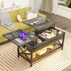 Modern Farmhouse Lift Top Coffee Table with USB Port and LED light, Living Room Accent Table