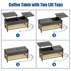 Modern Farmhouse Lift Top Coffee Table with USB Port and LED light, Living Room Accent Table