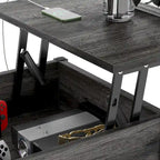 Modern Farmhouse Lift Top Coffee Table with USB Port and LED light, Living Room Accent Table