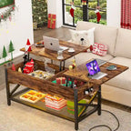 Modern Farmhouse Lift Top Coffee Table with USB Port and LED light, Living Room Accent Table