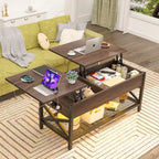 Modern Farmhouse Lift Top Coffee Table with USB Port and LED light, Living Room Accent Table