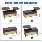 Modern Farmhouse Lift Top Coffee Table with USB Port and LED light, Living Room Accent Table