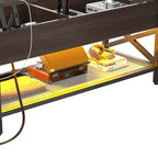 Modern Farmhouse Lift Top Coffee Table with USB Port and LED light, Living Room Accent Table