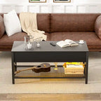 Modern Farmhouse Lift Top Coffee Table with USB Port and LED light, Living Room Accent Table