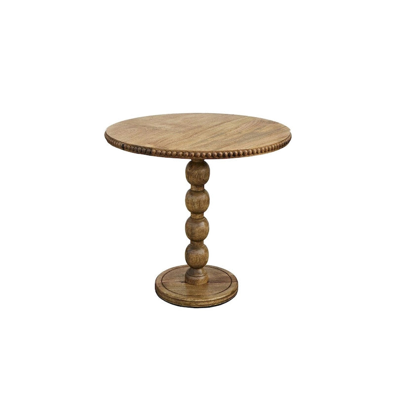 21 Inch Side End Table, Round Top, Stacked Ball Post, Natural Brown Mango Wood