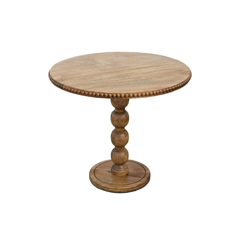 21 Inch Side End Table, Round Top, Stacked Ball Post, Natural Brown Mango Wood