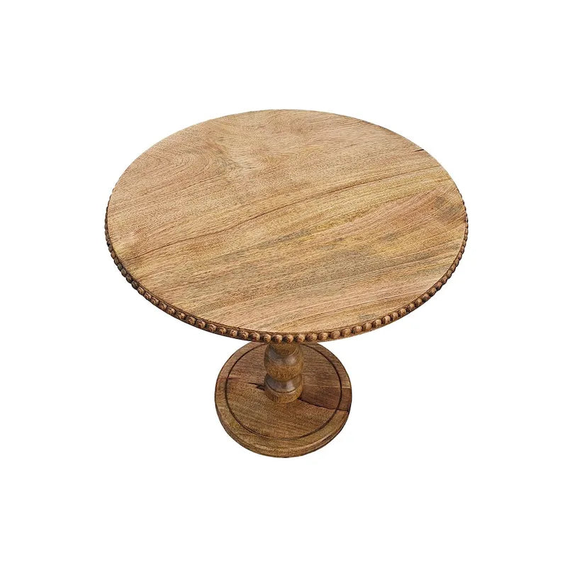 21 Inch Side End Table, Round Top, Stacked Ball Post, Natural Brown Mango Wood