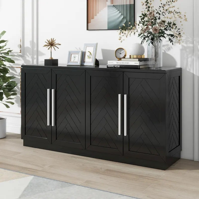 Solid Wood Sideboard with 4 Doors Large Storage Buffet Cabinet