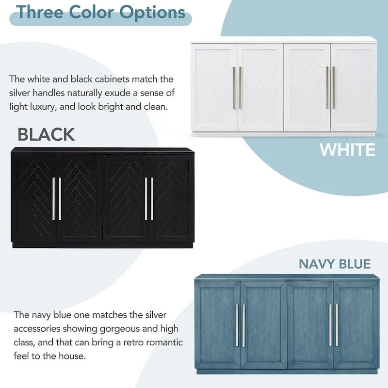 Solid Wood Sideboard with 4 Doors Large Storage Buffet Cabinet