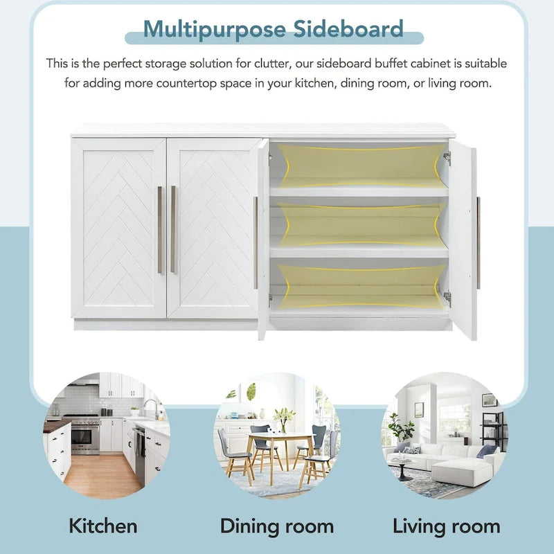 Solid Wood Sideboard with 4 Doors Large Storage Buffet Cabinet