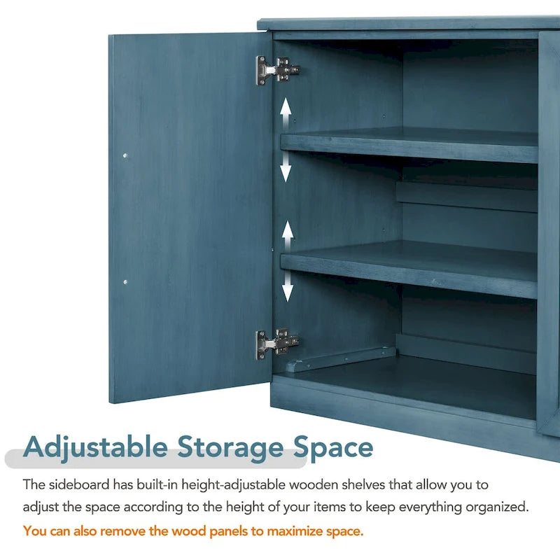 Solid Wood Sideboard with 4 Doors Large Storage Buffet Cabinet