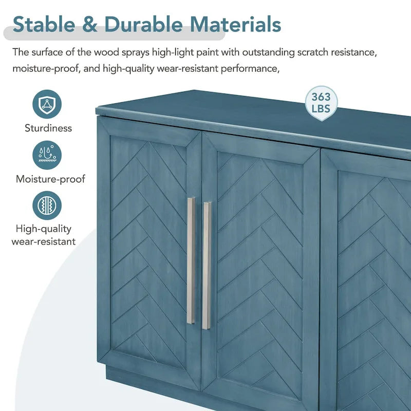 Solid Wood Sideboard with 4 Doors Large Storage Buffet Cabinet