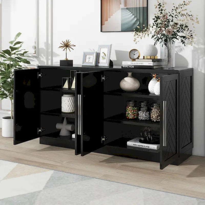 Solid Wood Sideboard with 4 Doors Large Storage Buffet Cabinet