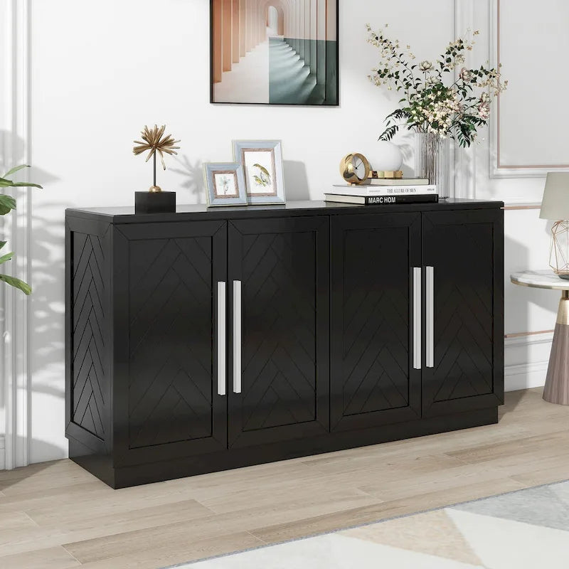 Solid Wood Sideboard with 4 Doors Large Storage Buffet Cabinet