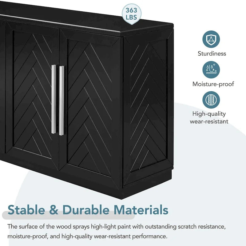 Solid Wood Sideboard with 4 Doors Large Storage Buffet Cabinet