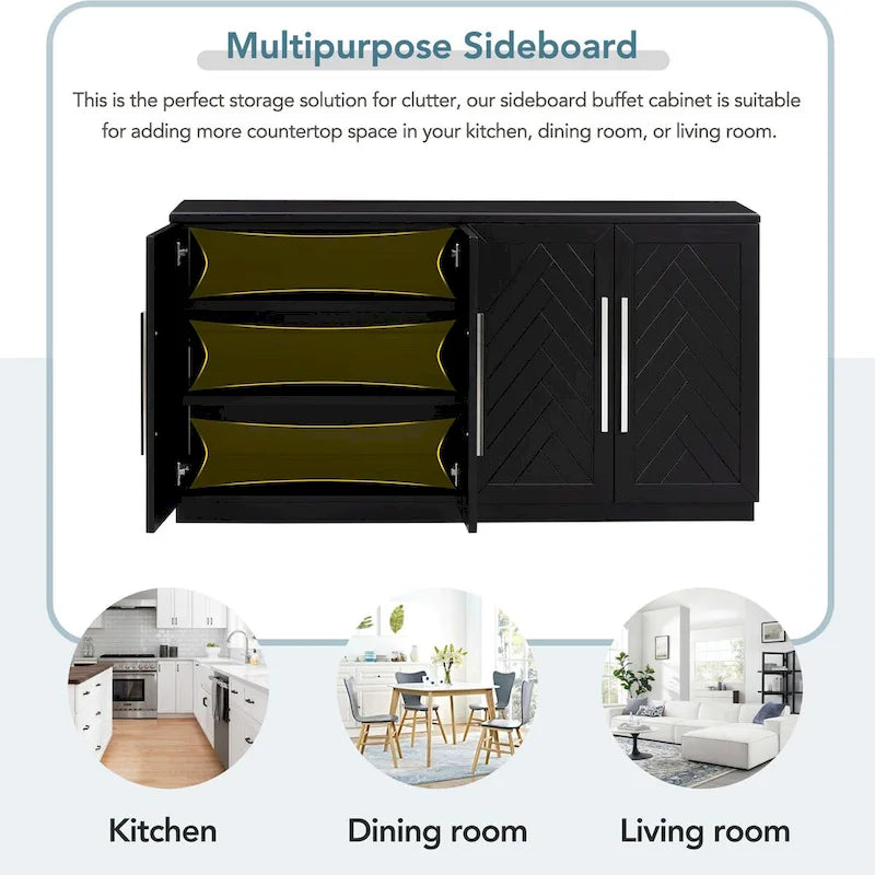 Solid Wood Sideboard with 4 Doors Large Storage Buffet Cabinet