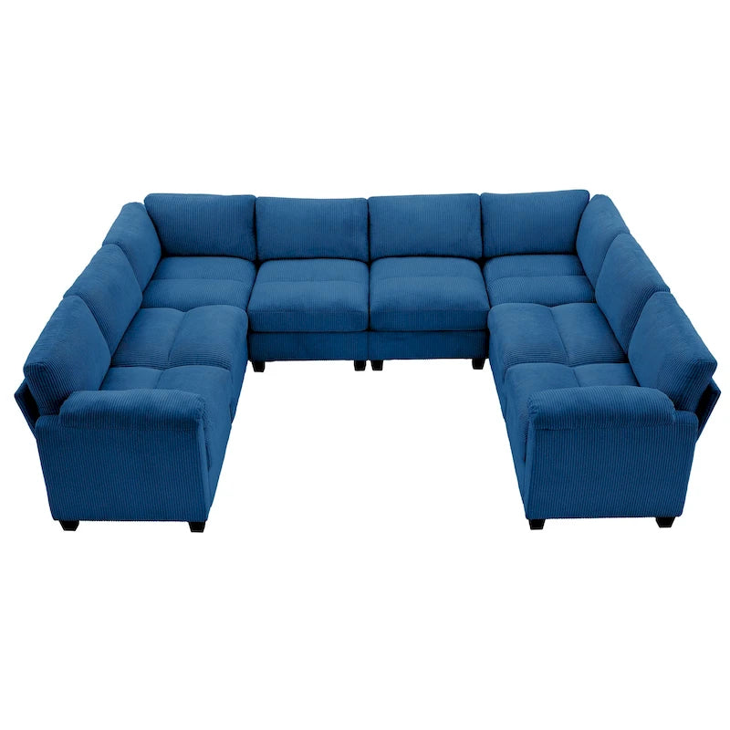 Corduroy Corner Sectional Sofas with Chaise, U-shaped Symmetrical 8-seat Modular Couch