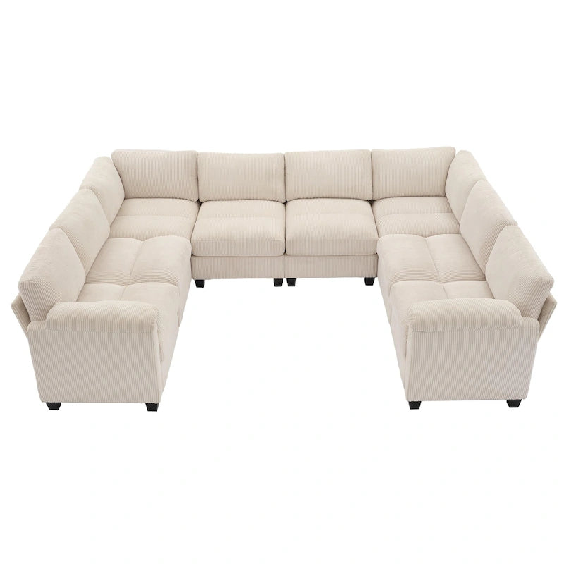 Corduroy Corner Sectional Sofas with Chaise, U-shaped Symmetrical 8-seat Modular Couch