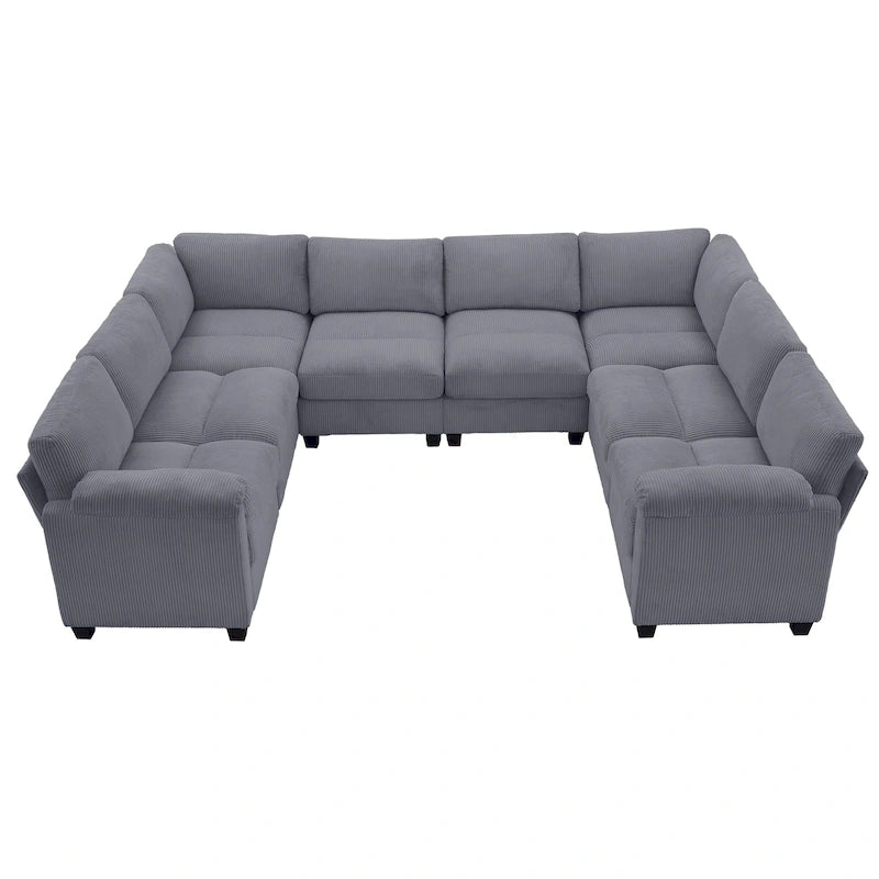 Corduroy Corner Sectional Sofas with Chaise, U-shaped Symmetrical 8-seat Modular Couch