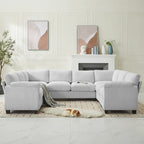 Corduroy Corner Sectional Sofas with Chaise, U-shaped Symmetrical 8-seat Modular Couch