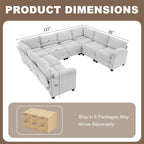 Corduroy Corner Sectional Sofas with Chaise, U-shaped Symmetrical 8-seat Modular Couch