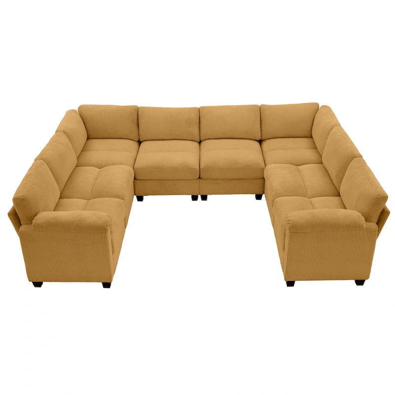 Corduroy Corner Sectional Sofas with Chaise, U-shaped Symmetrical 8-seat Modular Couch