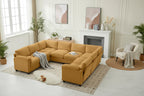 Corduroy Corner Sectional Sofas with Chaise, U-shaped Symmetrical 8-seat Modular Couch