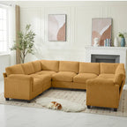 Corduroy Corner Sectional Sofas with Chaise, U-shaped Symmetrical 8-seat Modular Couch
