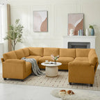 Corduroy Corner Sectional Sofas with Chaise, U-shaped Symmetrical 8-seat Modular Couch