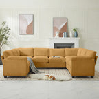 Corduroy Corner Sectional Sofas with Chaise, U-shaped Symmetrical 8-seat Modular Couch